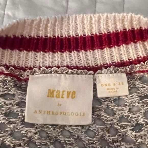 Maeve for Anthropologie Varsity Open Knit Cardigan Gold Red Trim OS - Picture 4 of 8
